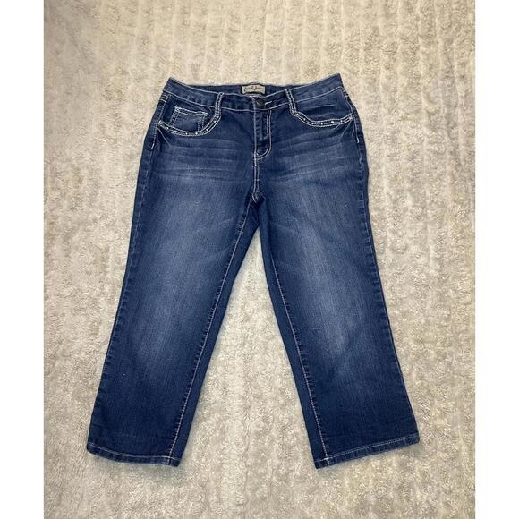 Earl Jeans Denim - Vtg Earl Jeans Y2K medium wash rhinestone embellished denim capris Size 8